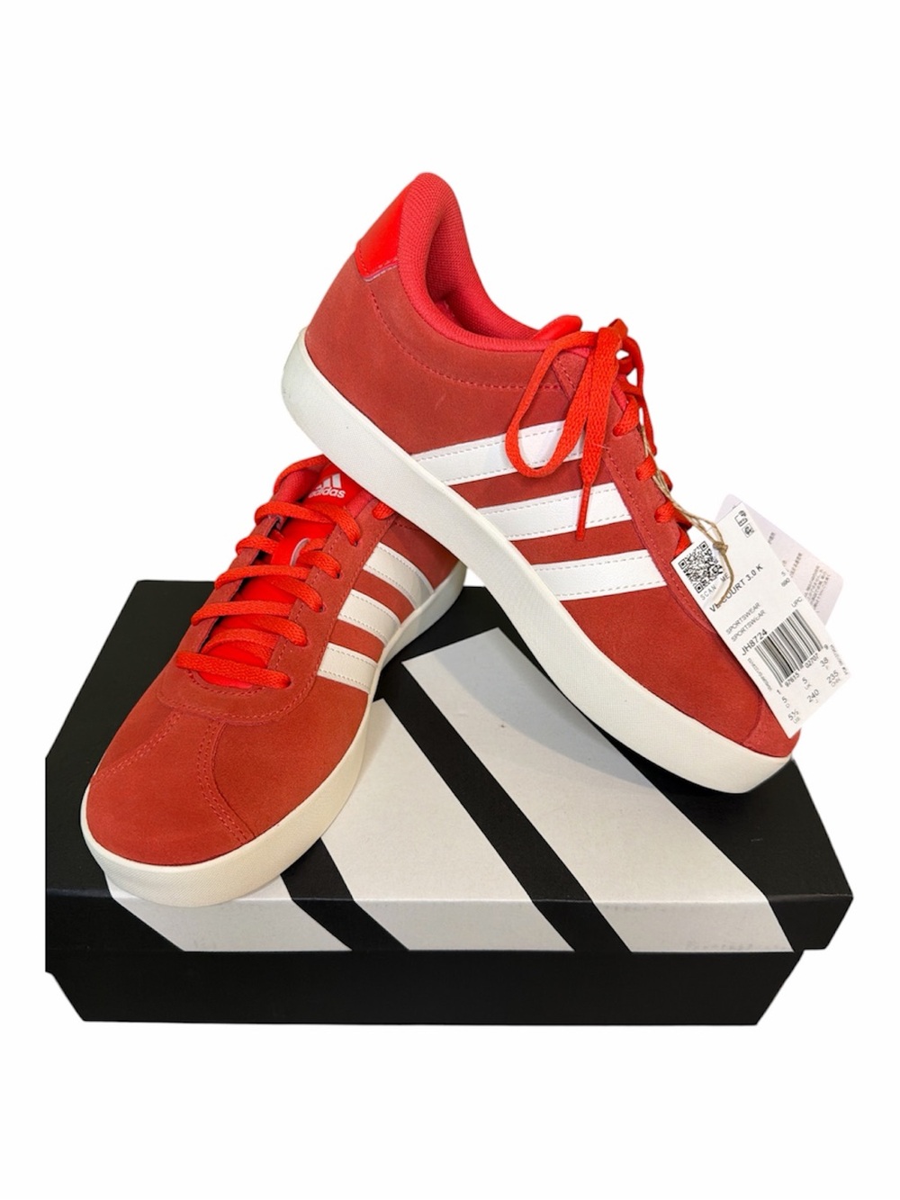 Adidas VL Court Sneakers in red/white colorway. NWT. Womens 6.5, Big Kids 5.5